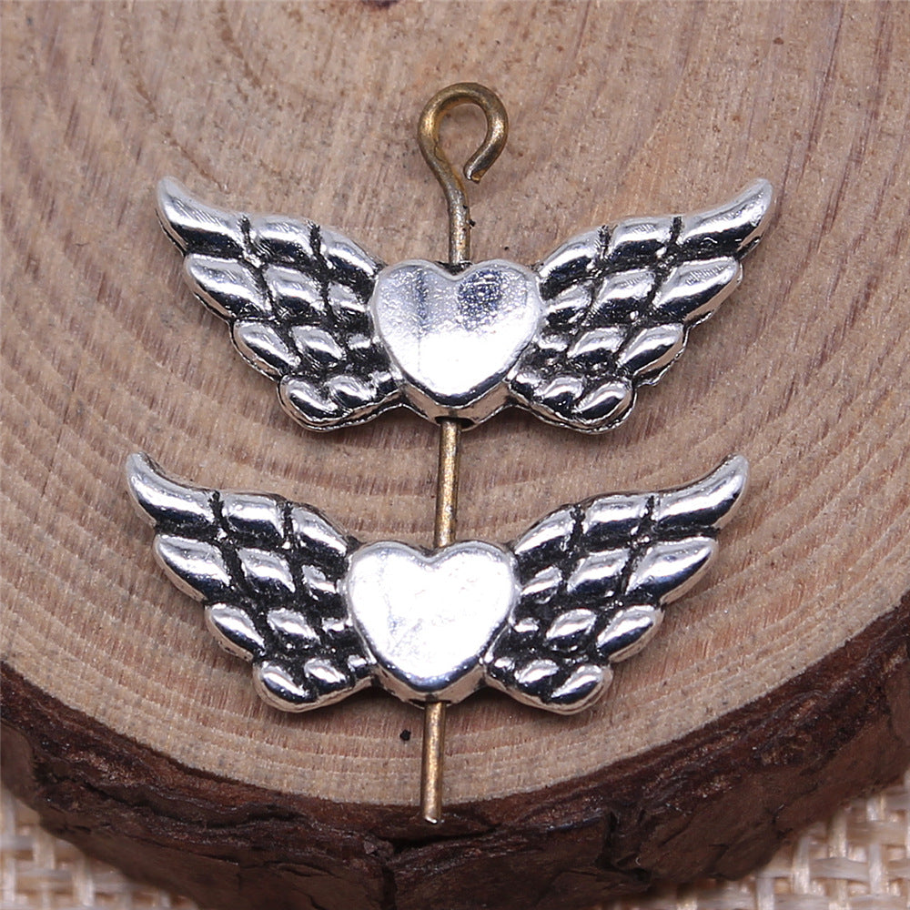 Heart Wing Metal Beads 21mm Antique Silver Tone Alloy 40pcs 2