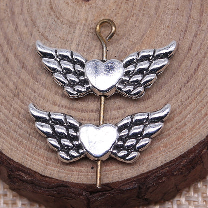 Heart Wing Metal Beads 21mm Antique Silver Tone Alloy 40pcs 2