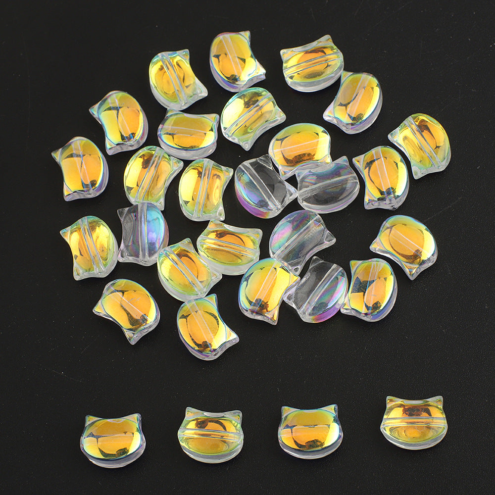 Plating Flat Cat Head Glass Beads 8mm x 10mm Iridescent Colors 30pcs 22