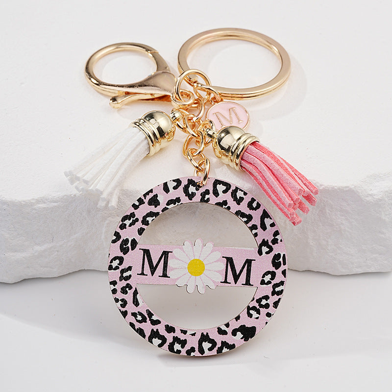 Pink Leopard Print Daisy Keychain Metal Gold Hardware Mom Gift 3