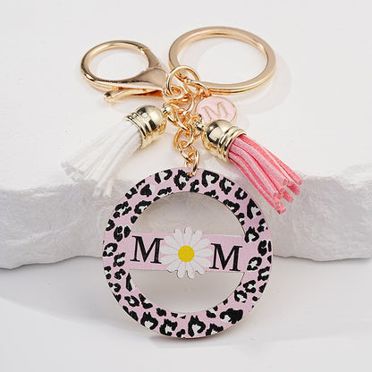Pink Leopard Print Daisy Keychain Metal Gold Hardware Mom Gift 3