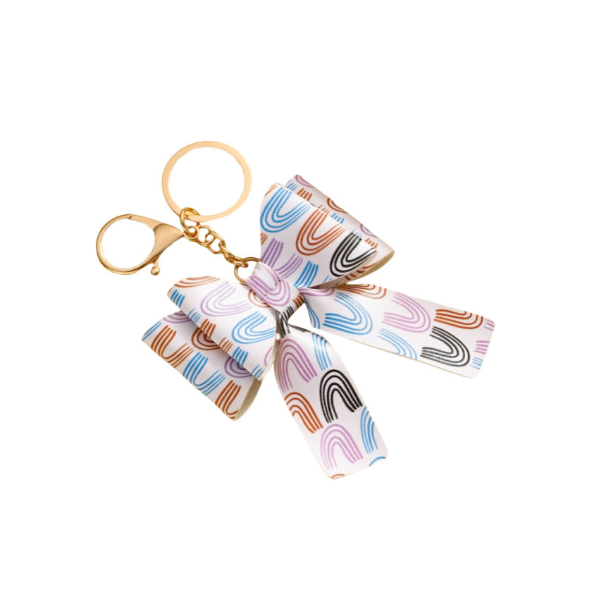 Elegant Bow PU Leather Keychains 15cm Colorful Printed 2pcs 5
