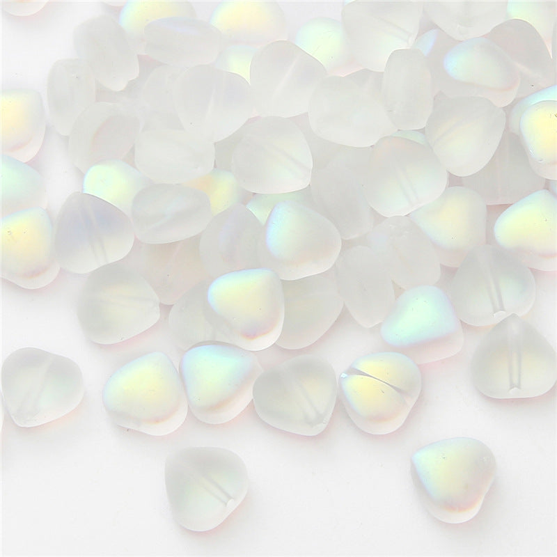 Heart Shape Glass Beads 8mm Frosted Iridescent Pastel 20pcs 18