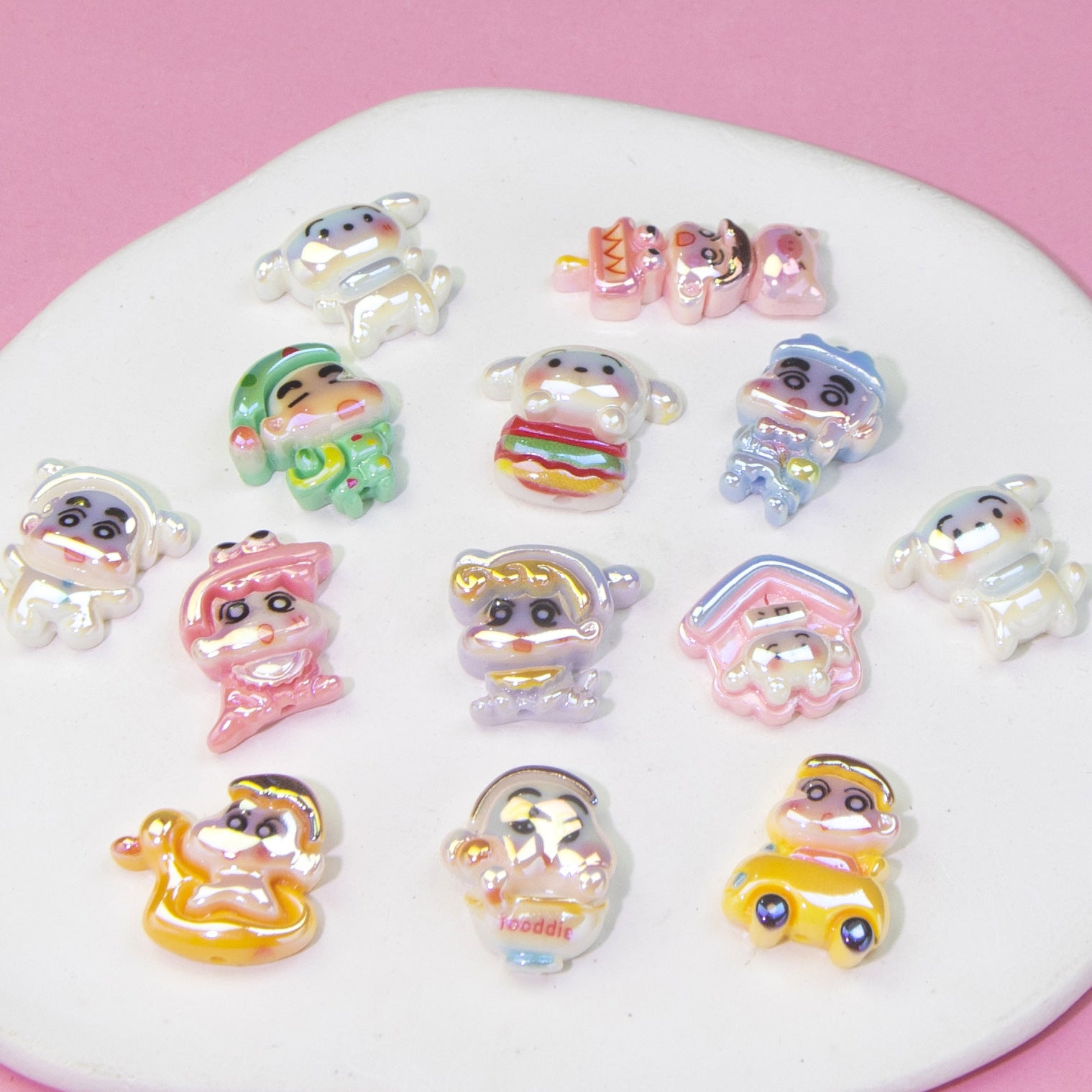 Plating Resin Beads Cartoon Character Glossy Pastel Colors 10pcs