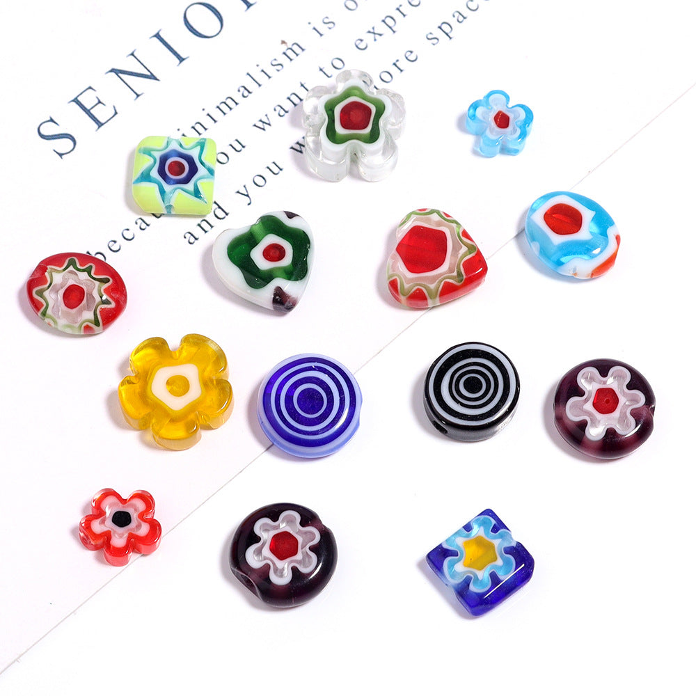 Multi Shaped Millefiori Glass Beads 7-11mm Colorful Glossy 20pcs 2