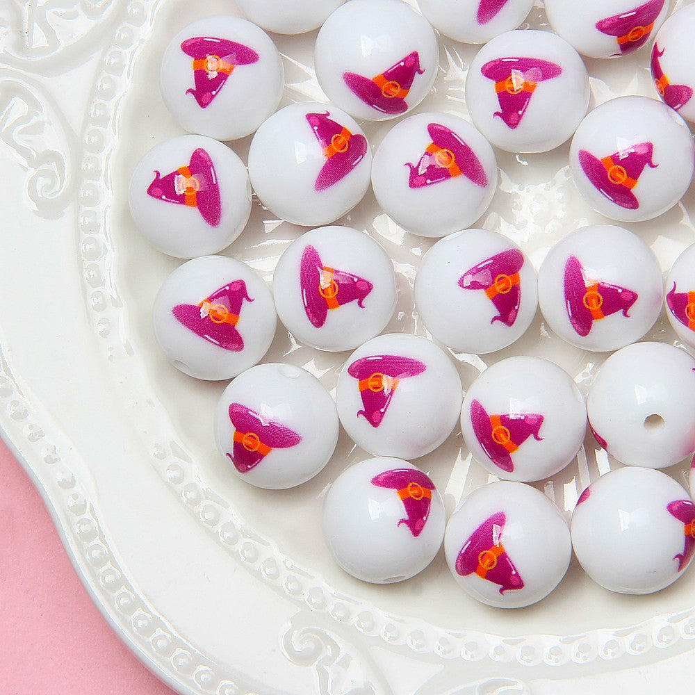 Halloween Printed Acrylic Beads 16mm Pumpkin Ghost Designs 8