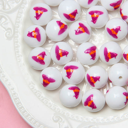 Halloween Printed Acrylic Beads 16mm Pumpkin Ghost Designs 8