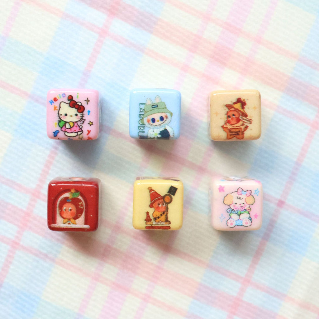 Printed Square Acrylic Beads 14mm Pastel Animal Faces Glossy 20pcs 2