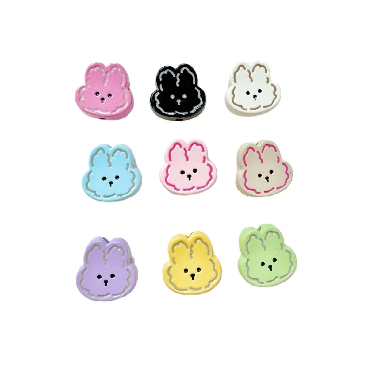 Rabbit and Bear Painted Metal Beads Glossy Finish Bulk 10pcs 5