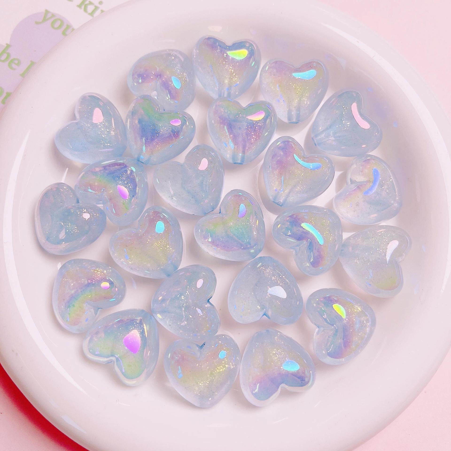 Glow Heart Acrylic Beads 21mm Glitter Iridescent Pastel 10pcs 3