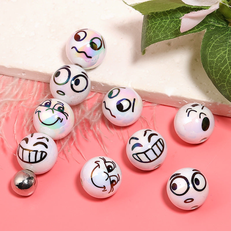UV Plating Round Acrylic Beads 16mm Funny Emoji Faces 50pcs