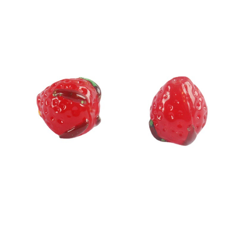 Lampwork Glass Beads Strawberry Shape 12mm Colorful Textured 5pcs 3