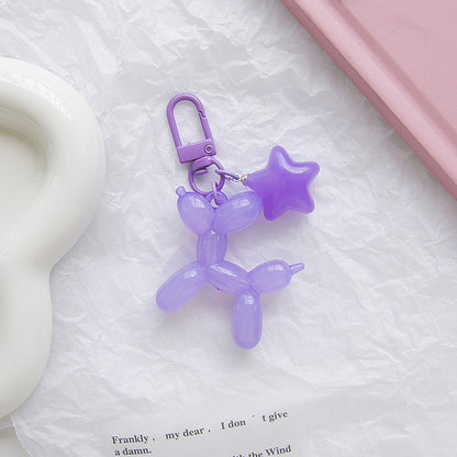 Acrylic Balloon Dog Keychain with Pentagram Star Charm Lilac 8