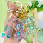 Acrylic Crystal Sitting Bear Keychain Iridescent Glitter Colors