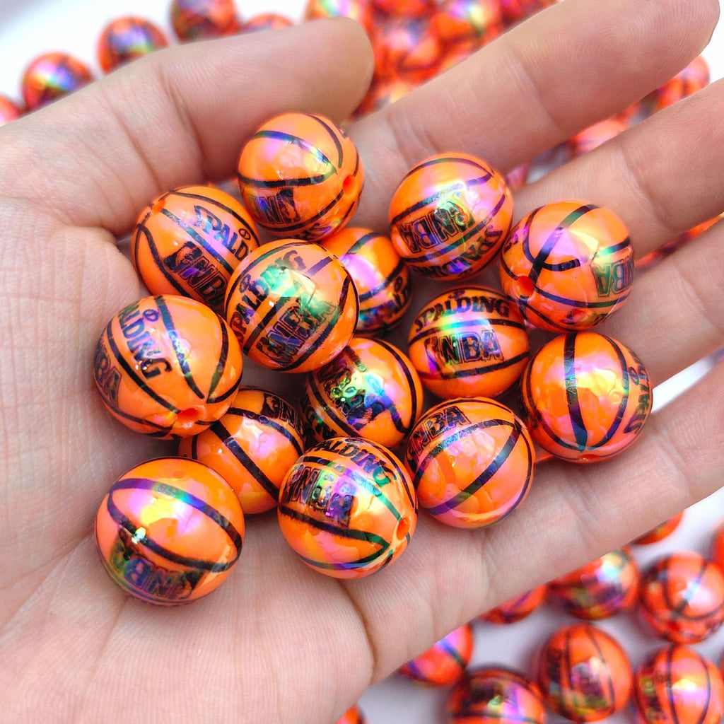 Plating Basketball Acrylic Beads 16mm Glossy UV Coated 20pcs 4