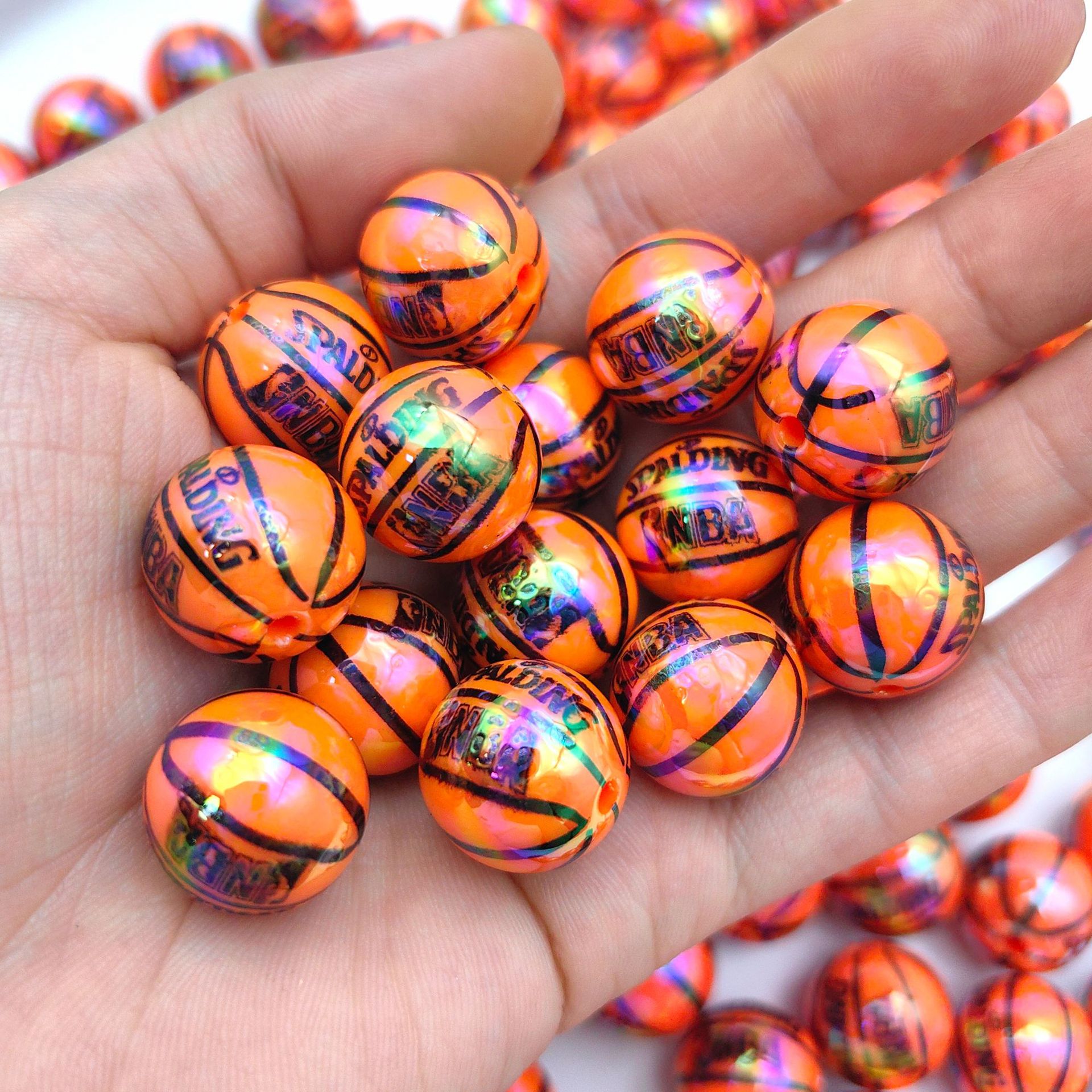Plating Basketball Acrylic Beads 16mm Glossy UV Coated 20pcs 4