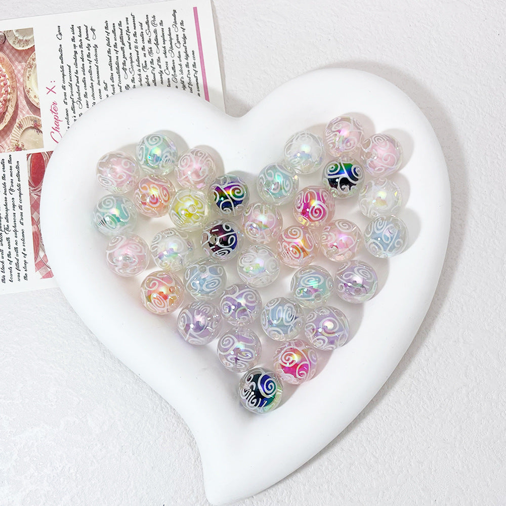 Plating Round Acrylic Beads 16mm Spiral Pattern Translucent 50pcs 2