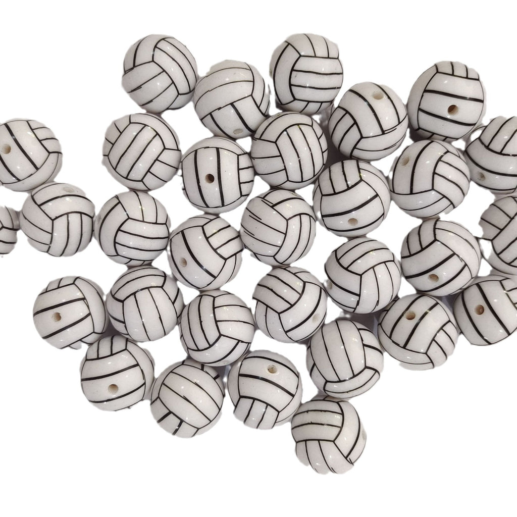 Sports Bubblegum Beads 20mm White Volleyball Design 10pcs 4