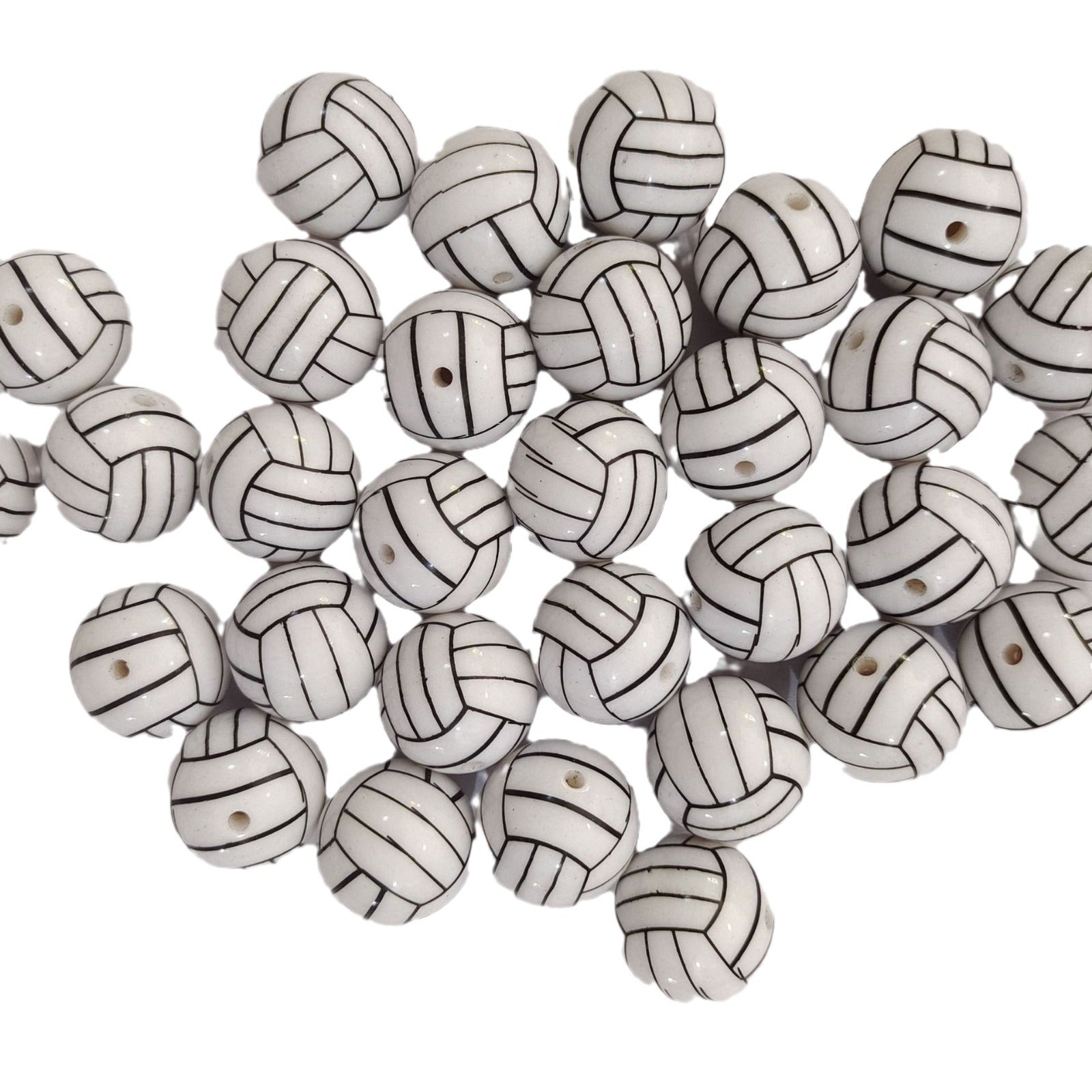 Sports Bubblegum Beads 20mm White Volleyball Design 10pcs 4