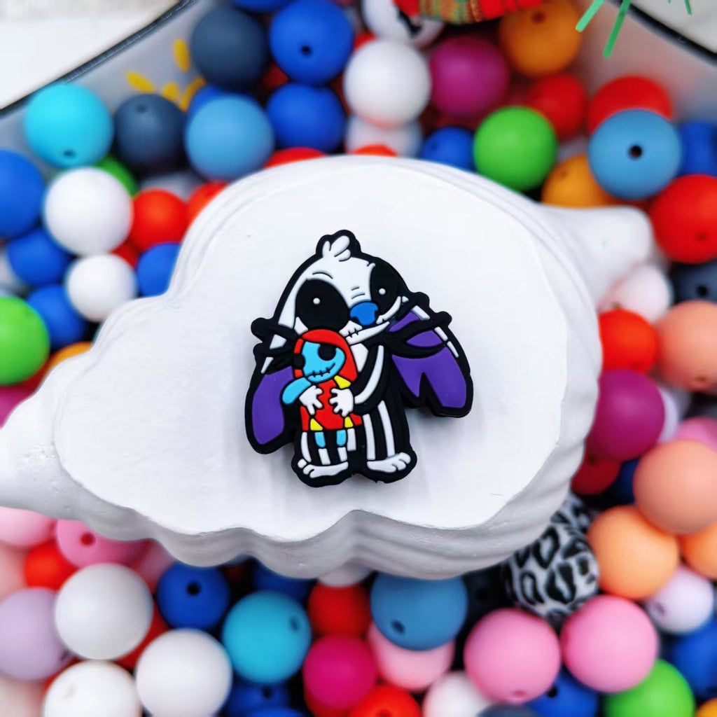 Silicone Focal Beads Purple Stitch Zebra Pattern 20pcs 6