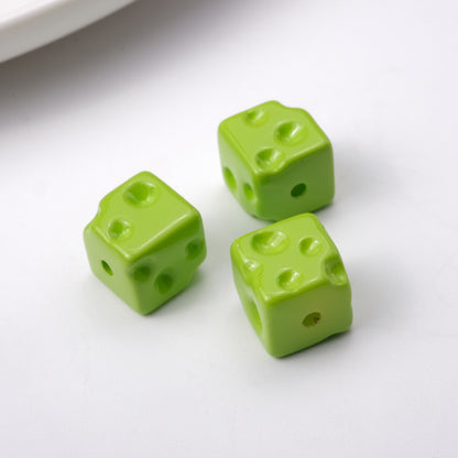 Painted Square Acrylic Beads 14mm Colored Baking Cheese Style 100pcs 12