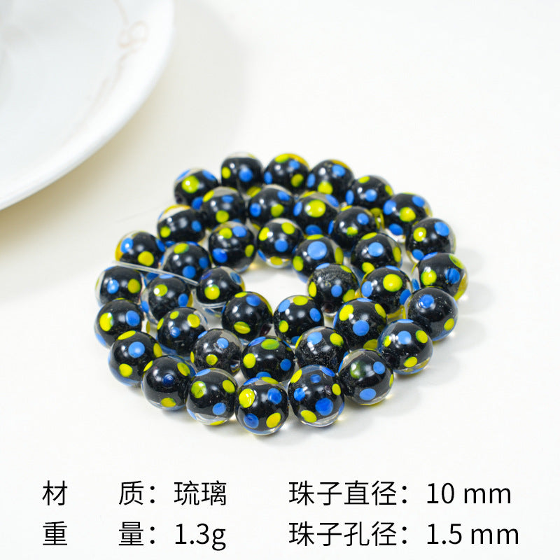 Lampwork Glass Beads Round 10mm Bright Polka Dotted Enamel 40pcs 11