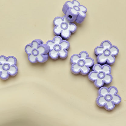 Flower Metal Beads 10mm Baking Painted Two-Color Zinc Alloy 10pcs 12