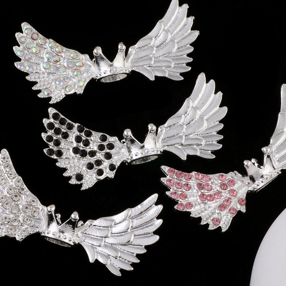 Angel Crown Wing Alloy Rhinestone Beads 25x53mm Detailed 4pcs 4
