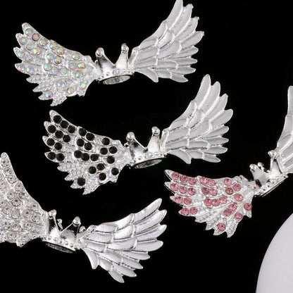 Angel Crown Wing Alloy Rhinestone Beads 25x53mm Detailed 4pcs 4