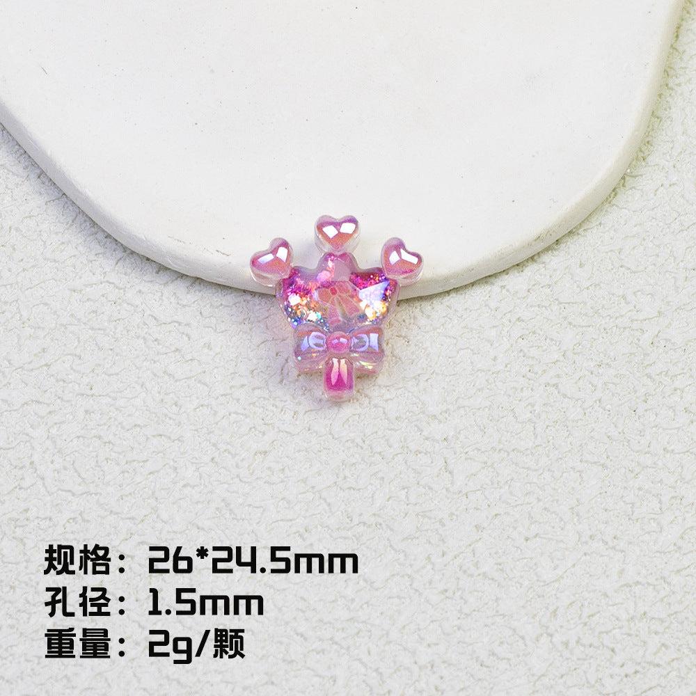 Glitter Crown Lollipop Resin Beads 26mm Transparent Pastel Colors 10pcs 10