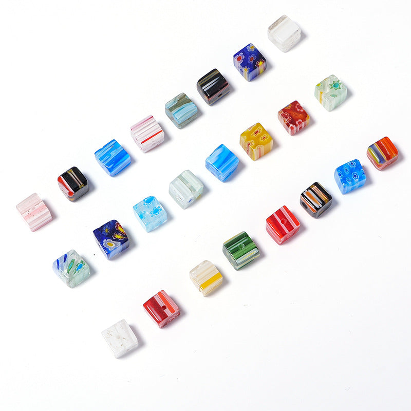 Millefiori Cube Glass Beads 8mm Vibrant Floral Design 20pcs 5