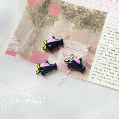 Silicone Focal Beads Sassy Barbie Style Baking Painted Alloy Black Pink 18