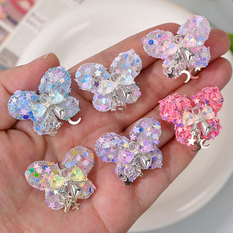 Star Glitter Butterfly Resin Beads 27mm Translucent Sparkle 2pcs 3