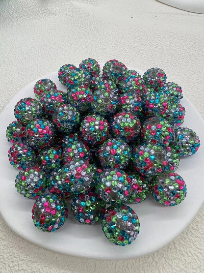 Rhinestone Bubblegum Beads 20mm Color-Mixing Resin Sparkle 50pcs 11
