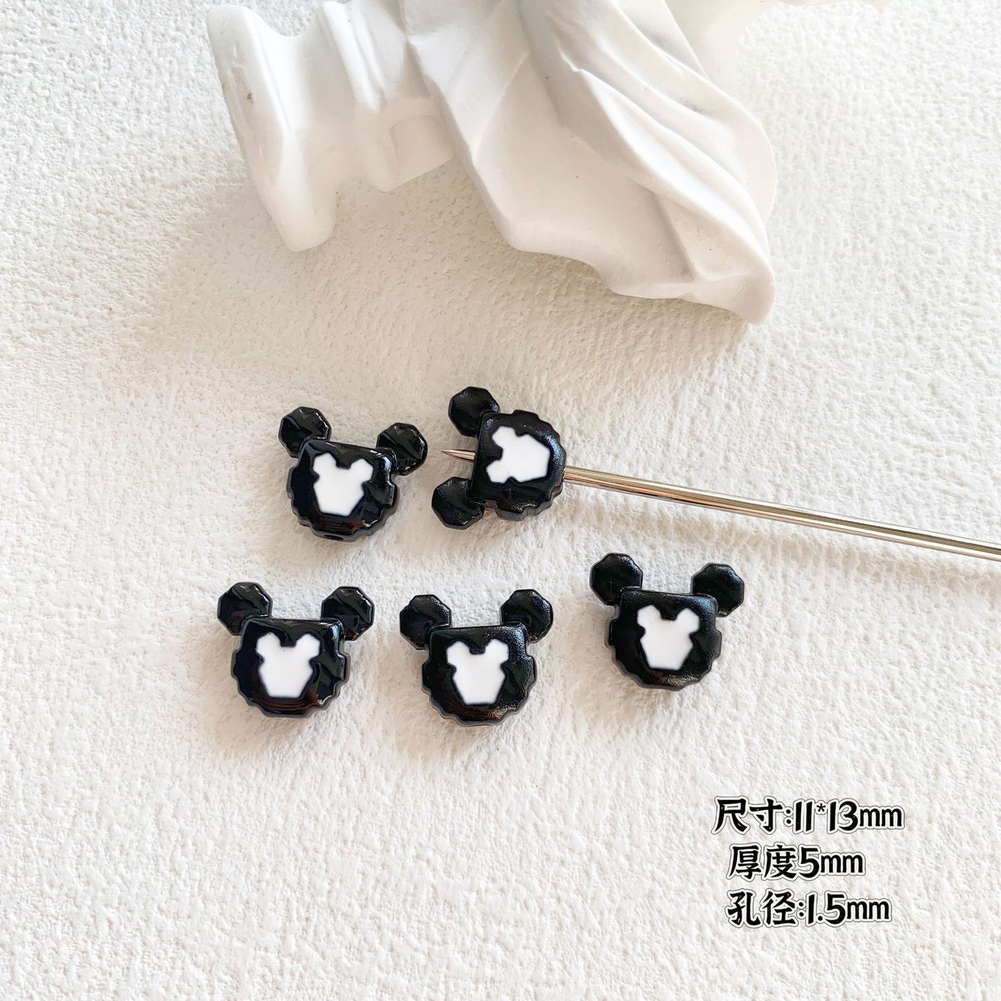 Baking Painted Black and White Metal Beads Quirky Shapes 10pcs 21