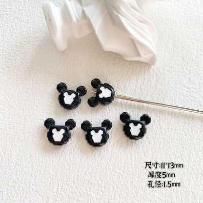 Baking Painted Black and White Metal Beads Quirky Shapes 10pcs 21