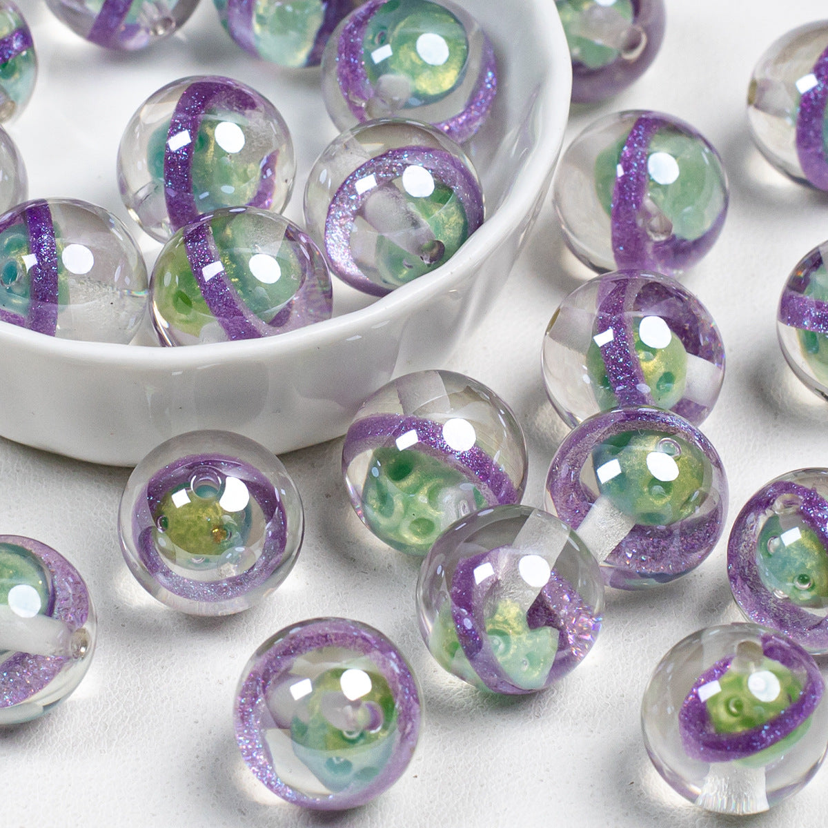 Clear Planet Halo Round Resin Beads 16mm Multicolor 10pcs 16