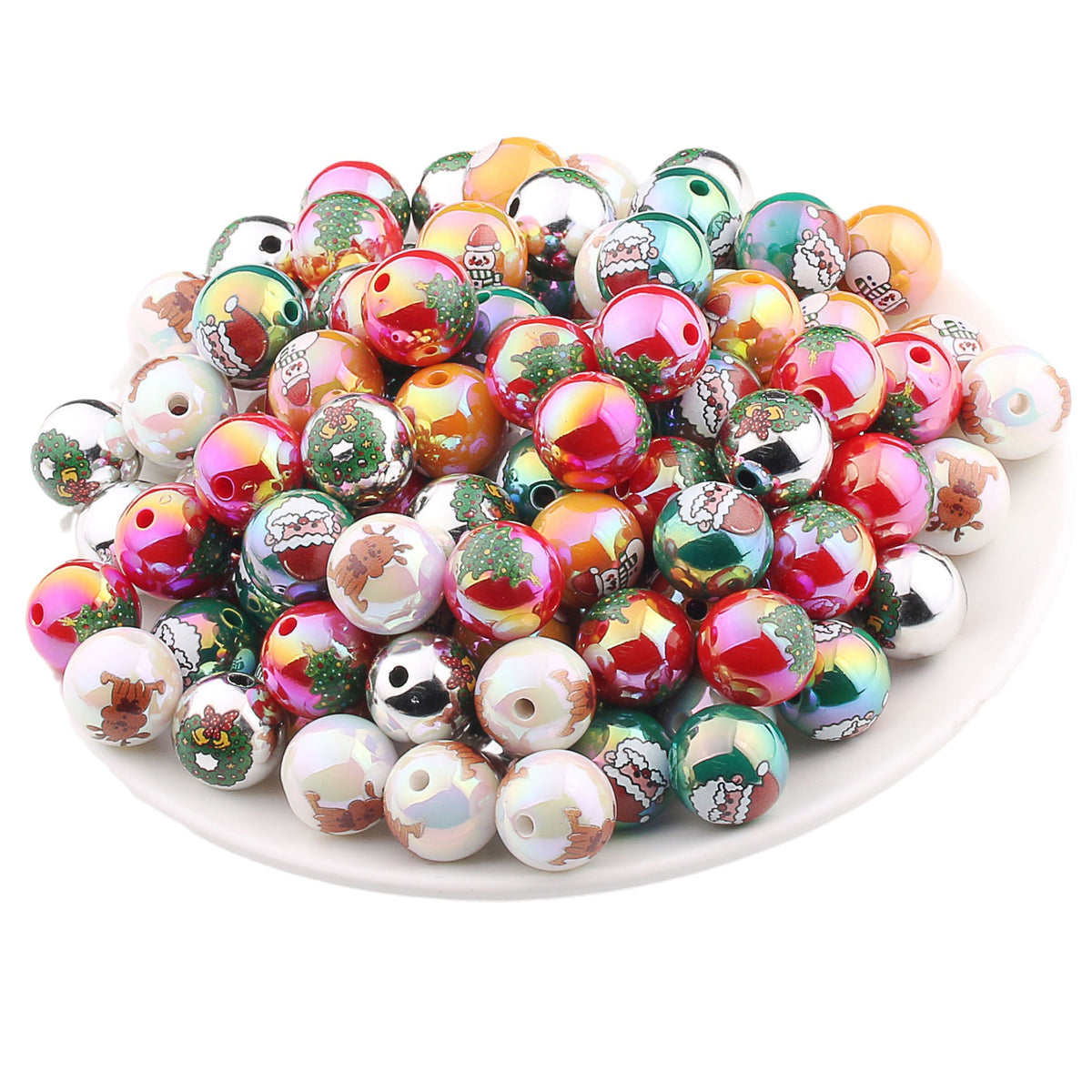 UV Plating Acrylic Beads 16mm Christmas Wreath and Reindeer Printed 20pcs 3