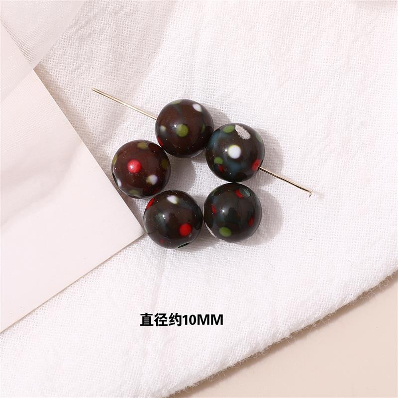 Japanese Vintage Showa Printed Resin Beads 10/12mm Glossy Floral 15pcs 14