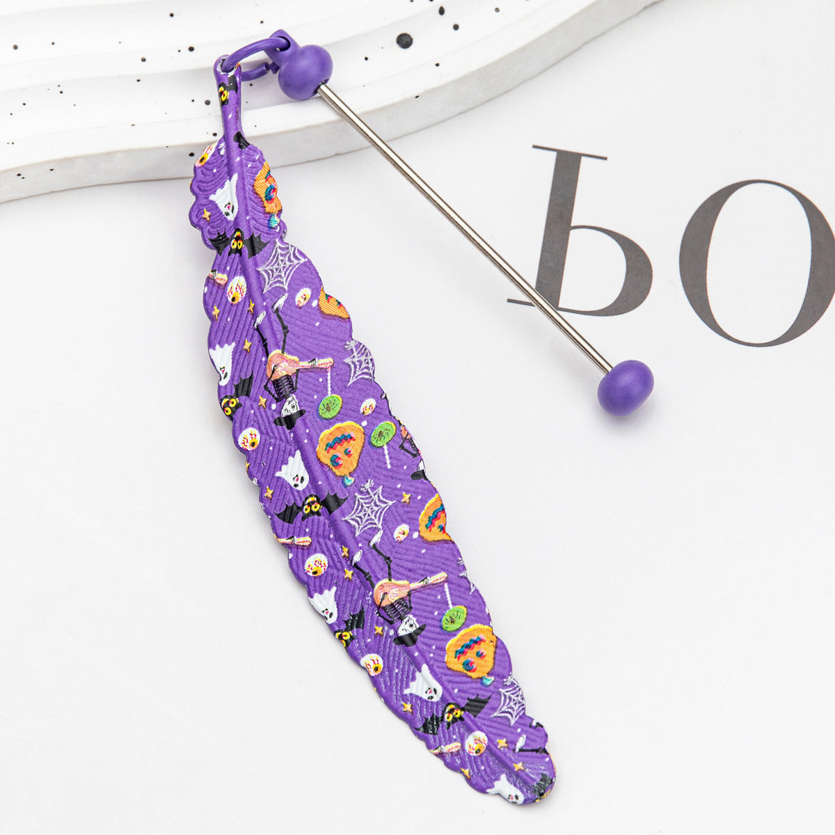 Beadable Feather Bookmarks Halloween Christmas Prints 12pcs 8