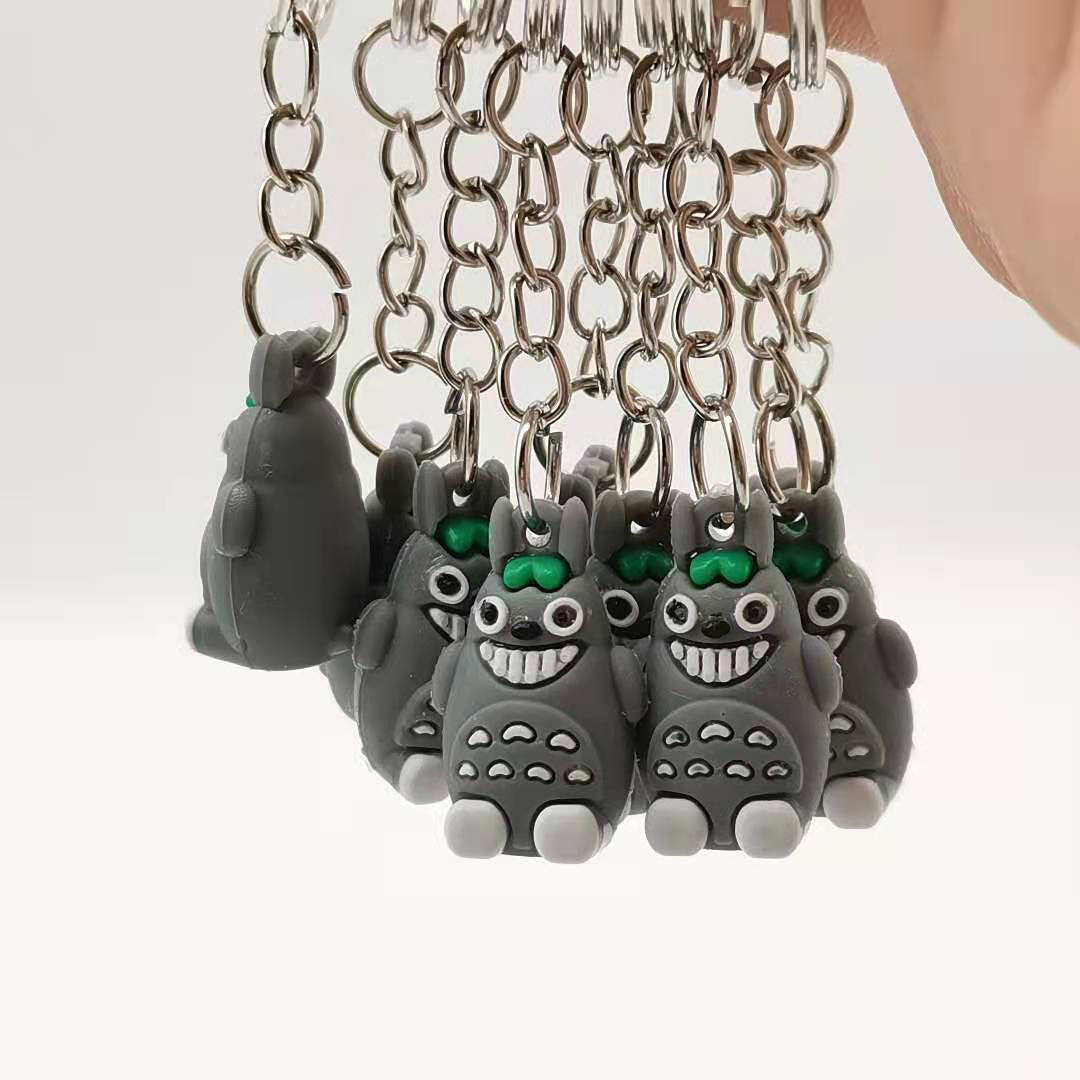 Cartoon Animal Mini Totoro Keychain PVC with Green Leaf Accent 2