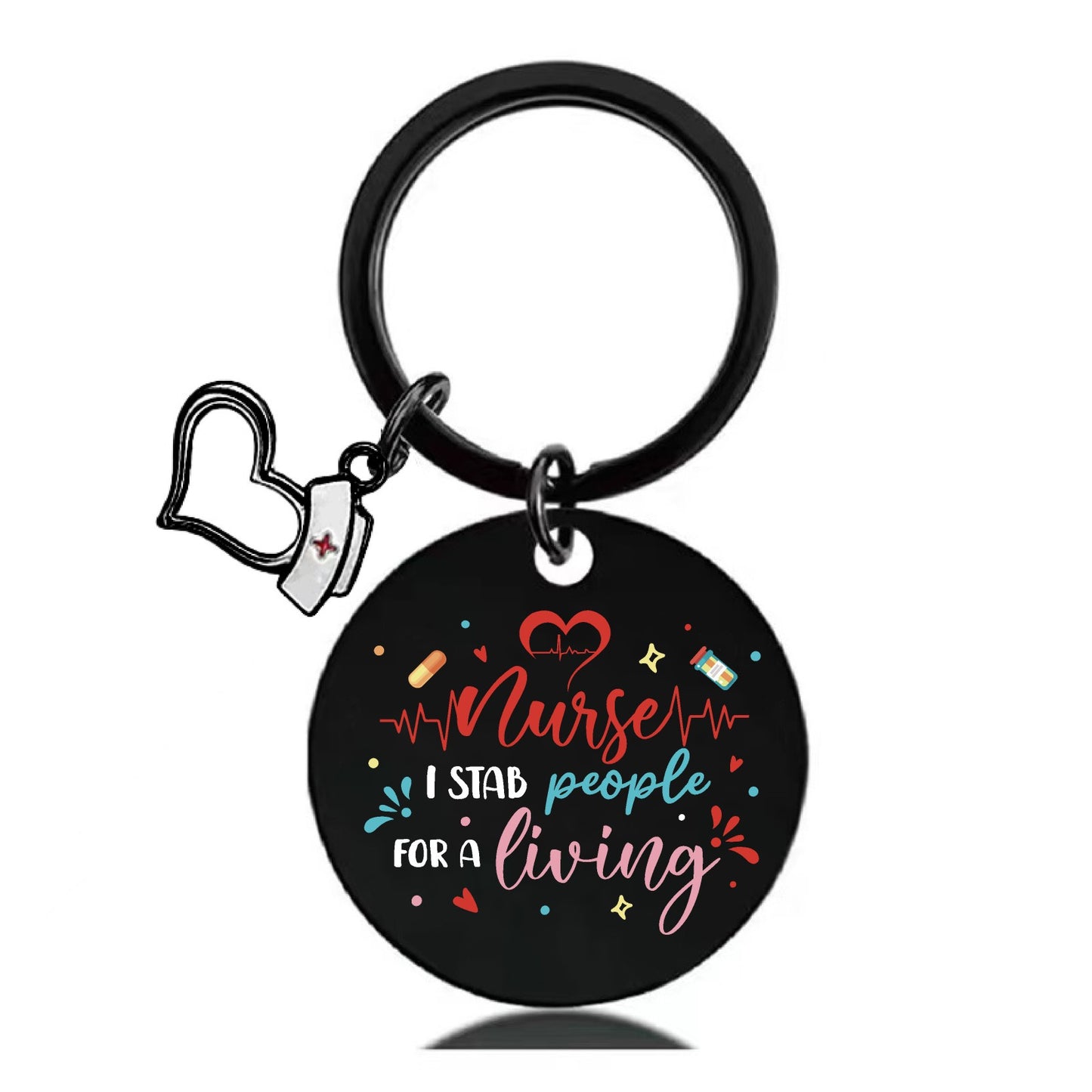 Stainless Steel Nurse Nursing Heart Cap Charm Color Printing Keychain 15