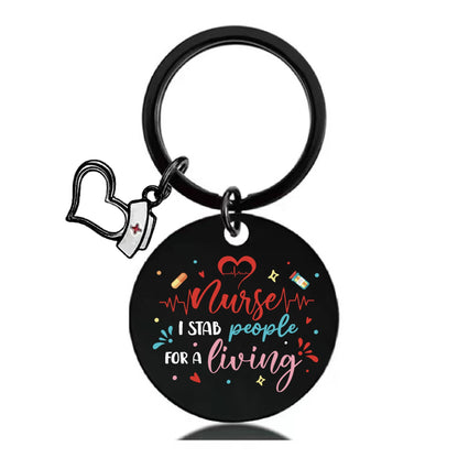 Stainless Steel Nurse Nursing Heart Cap Charm Color Printing Keychain 15