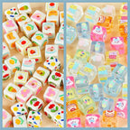 Cream Cartoon Printed Square Acrylic Beads 14mm 20pcs 3