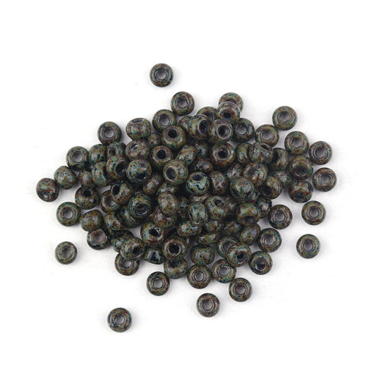 Czech Glass Seed Beads 3mm Olive Green Blue Speckled Polished 380pcs 2