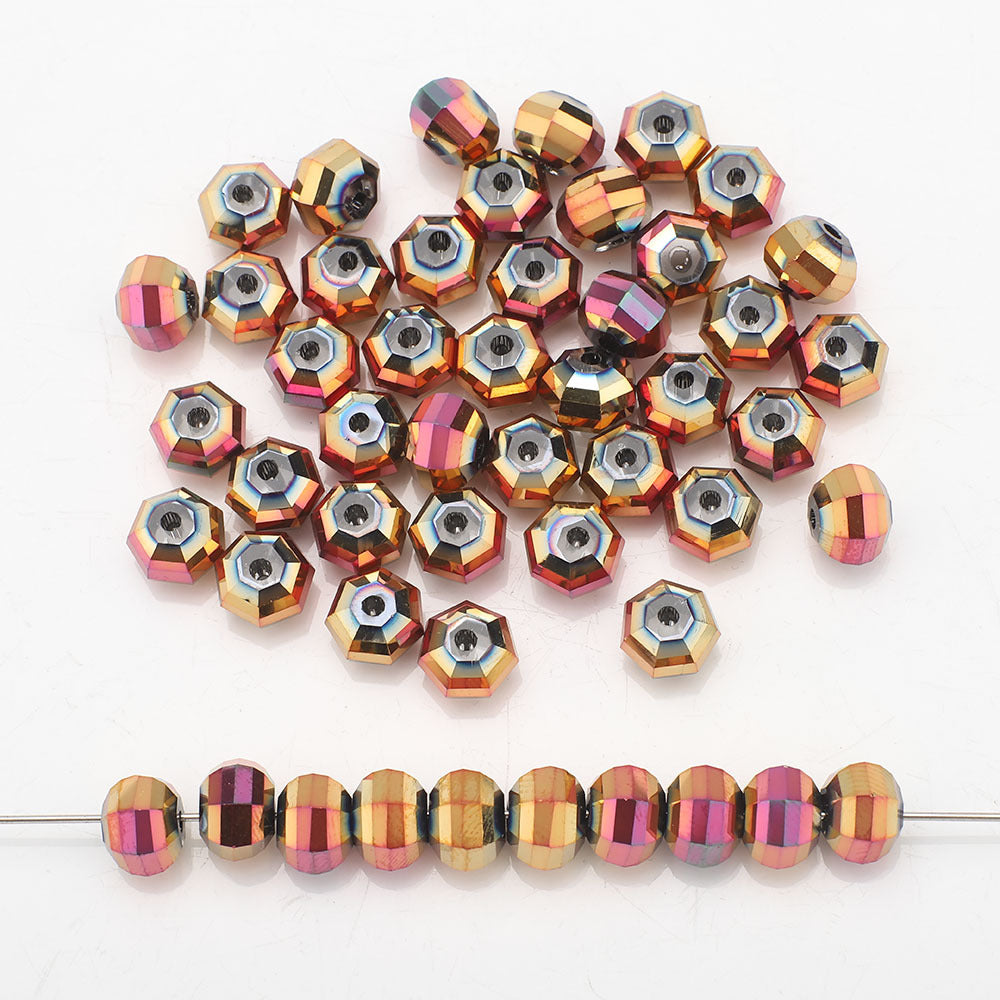 Glass Faceted Spacer Beads 8mm Plating Metallic Color 60pcs 7