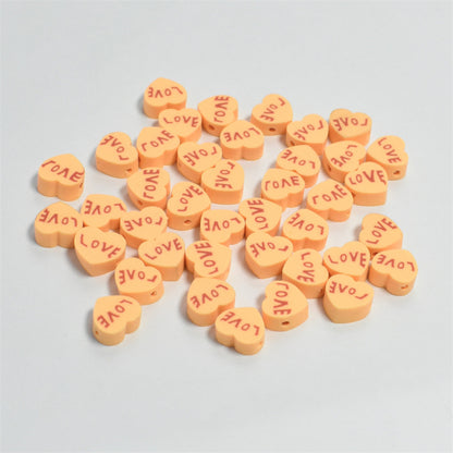 Heart Clay Beads 10mm Pink LOVE Letters Polymer 100pcs 9