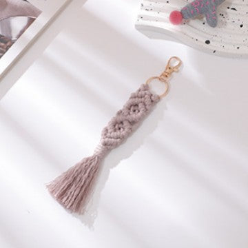 Hand Woven Tassel Crochet Keychain Cotton Linen Boho 2pcs 14
