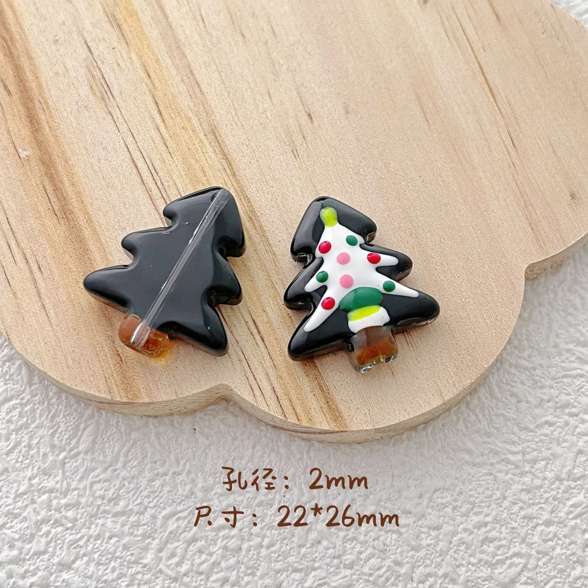 Hand Painted Christmas Tree Glass Beads 26mm Cartoon Pattern 1pc 19