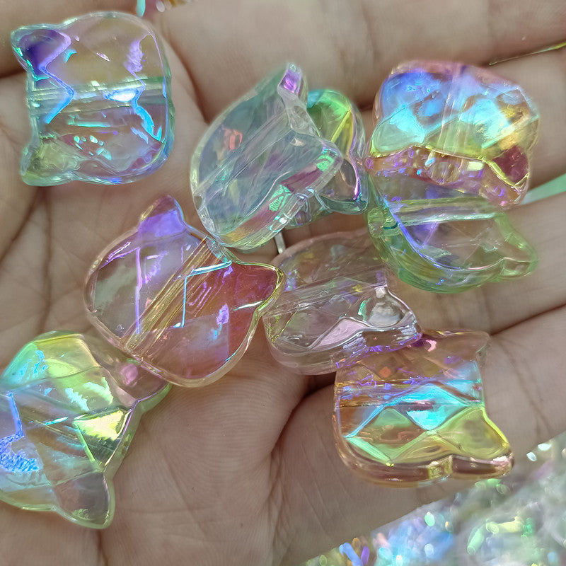 Transparent Plating Cat Acrylic Beads 20mm Iridescent 100pcs